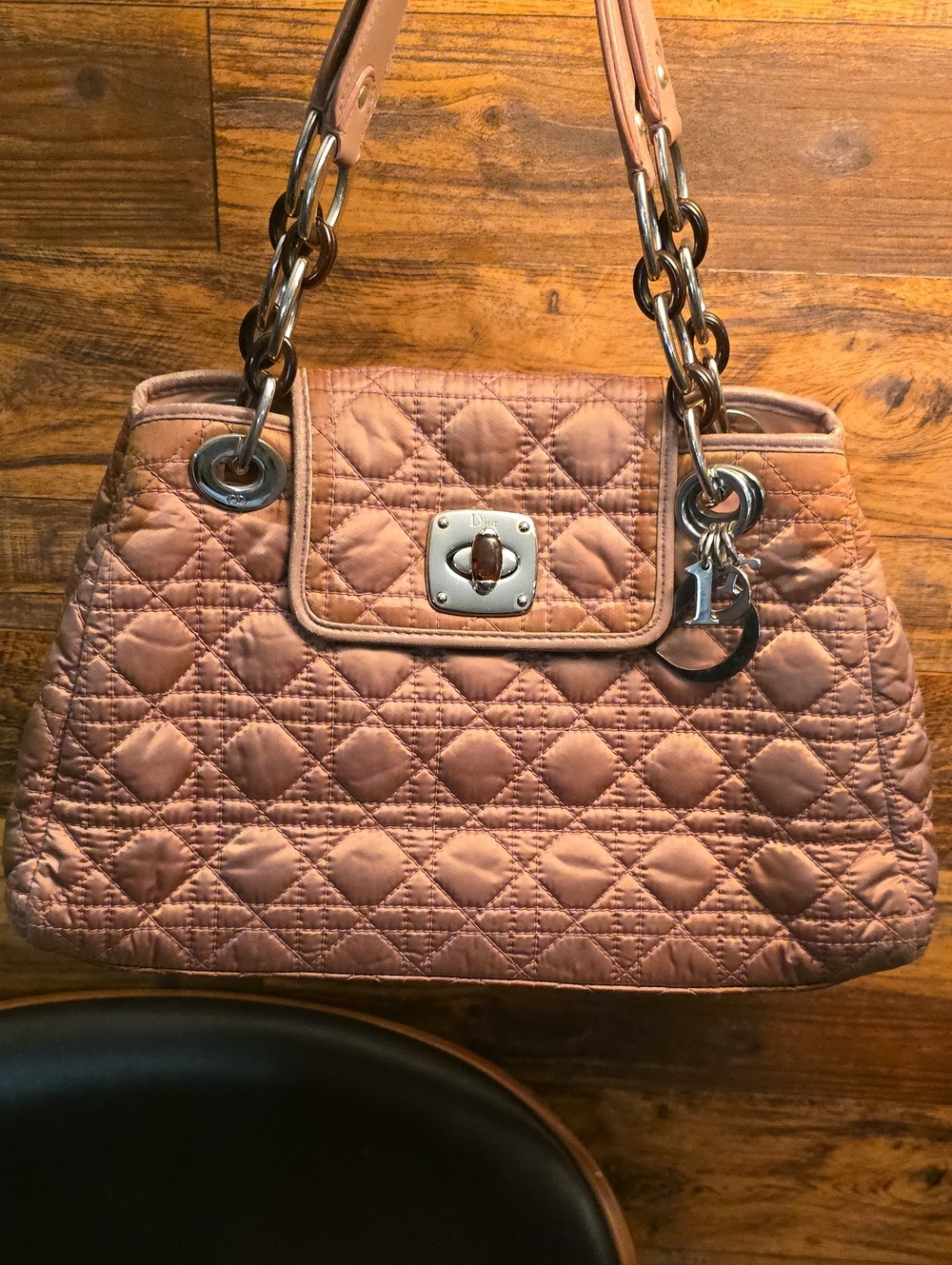 Dior Quilted Satin Shoulder Bag in Blush Pink